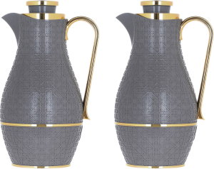 Al Saif Gallery Hessa thermos set, 1/1 liter, two pieces, thermal glass inner shell, plastic outer shell - dark gray product image 2