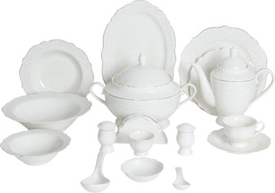 طقم تقديم سفرة بورسلان السيف غاليري، 65 قطعة - أبيض ذهبي product image 1