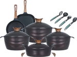 طقم قدور جرانيت تيتانيوم نيوكلاين، 16 قطعة، مقبض خشب - اسود بنفسجي product image 1