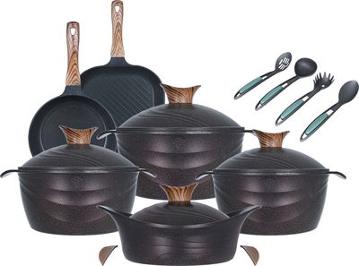 طقم قدور جرانيت تيتانيوم نيوكلاين، 16 قطعة، مقبض خشب - اسود بنفسجي product image 1