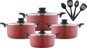 طقم قدور المنيوم تيفال نيوفلون، 4 قدور، 3 ملاعق - أحمر  product image