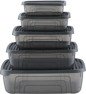 طقم حافظات تخزين طعام بلاستيك هيرفين، 5 قطع، مستطيل - رمادي غامق product image