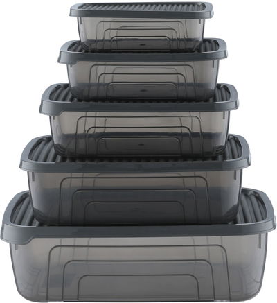 طقم حافظات تخزين طعام بلاستيك هيرفين، 5 قطع، مستطيل - رمادي غامق product image 1