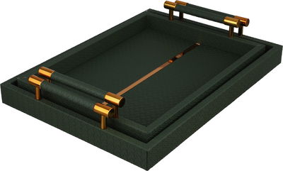 طقم طوفريات خشب السيف غاليري، قطعتين، يد ذهبي، مستطيل - اخضر ذهبي product image 1