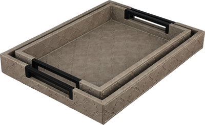 Al Saif Gallery Wooden Tray Set, 2 Pieces, Black Handle, Rectangular - Beige Black product image 1