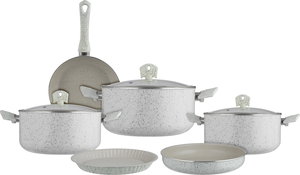 طقم قدور جرانيت السيف بلص، 9 قطع، غطاء زجاج - كريمي أسود product image