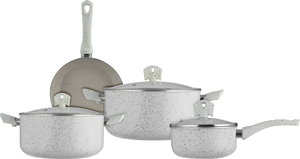 طقم قدور جرانيت السيف بلص، 7 قطع، غطاء زجاج - كريمي أسود product image