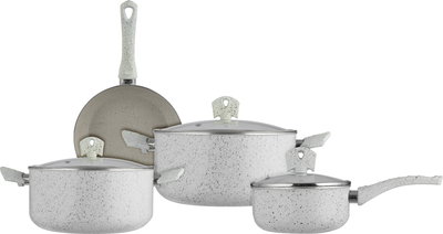 طقم قدور جرانيت السيف بلص، 7 قطع، غطاء زجاج - كريمي أسود product image 1