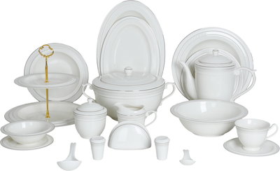 طقم تقديم سفرة بورسلان السيف غاليري، 65 قطعة، نقش فضي - أبيض product image 1