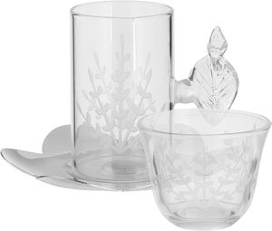 Al Saif Gallery Glass Cups and Saucers Set, 18 Pieces, with Stainless Steel Saucers - Clear Silver product image