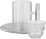 Al Saif Gallery Glass Cups and Saucers Set, 18 Pieces, with Stainless Steel Saucers - Clear Silver product image 1