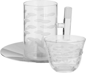 Al Saif Gallery Glass Cups and Saucers Set, 18 Pieces, with Stainless Steel Saucers - Clear Silver product image