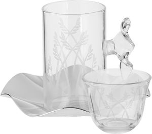 Al Saif Gallery Glass Cups and Saucers Set, 18 Pieces, with Stainless Steel Saucers - Clear Silver product image
