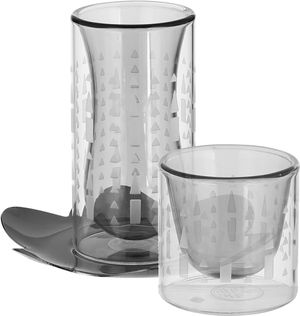 Al Saif Gallery Glass Cups and Saucers Set, 18 Pieces, with Stainless Steel Saucers - Black Silver product image