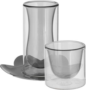 Al Saif Gallery Glass Cups and Saucers Set, 18 Pieces, with Stainless Steel Saucers - Black Silver product image