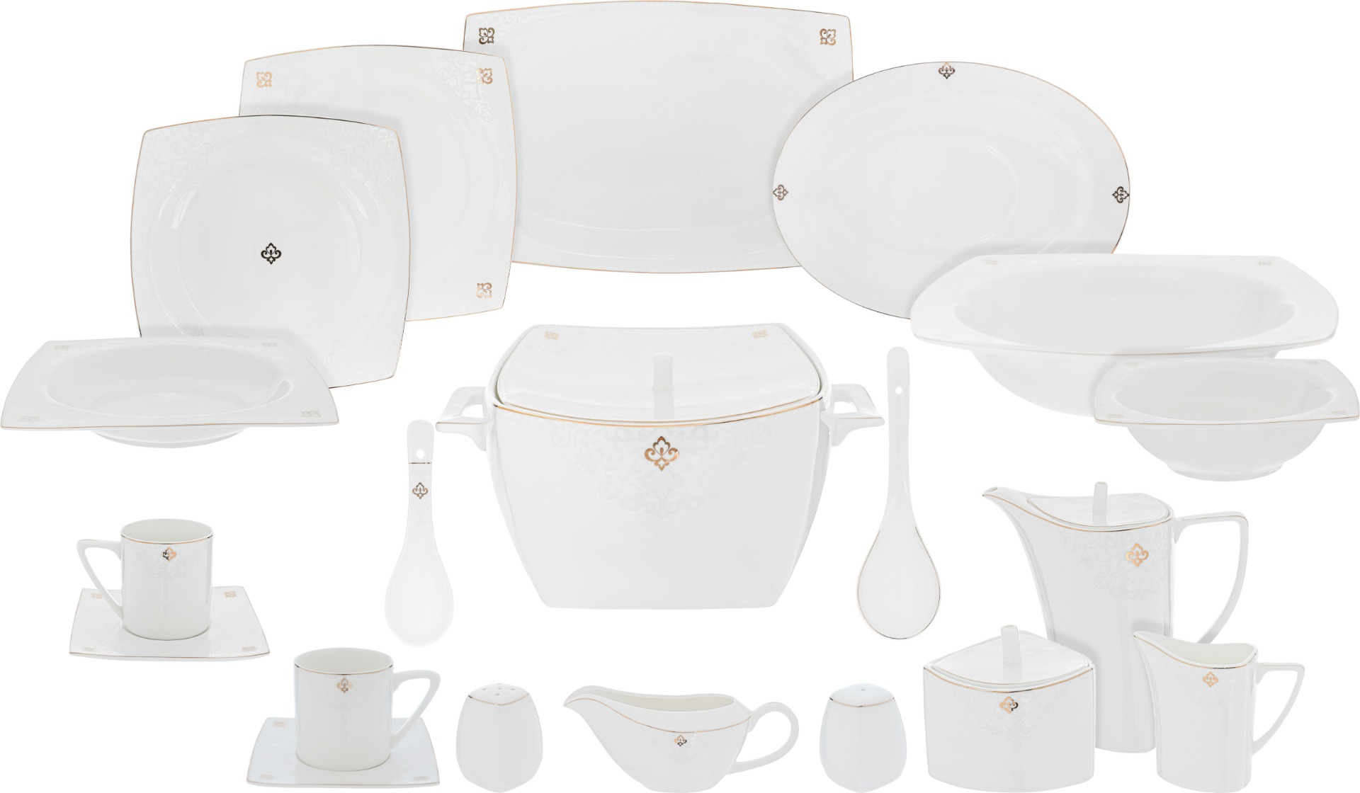 طقم سفرة بورسلان دانيا، 77 قطعة - ابيض ذهبي product image