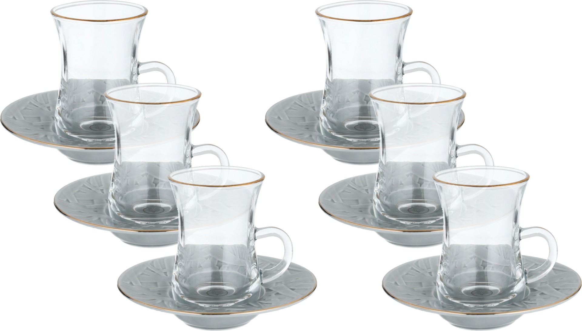Alsaif gallery Glass Cups and Saucers Set, 12 Pieces, 120 ml - Clear Grey product image