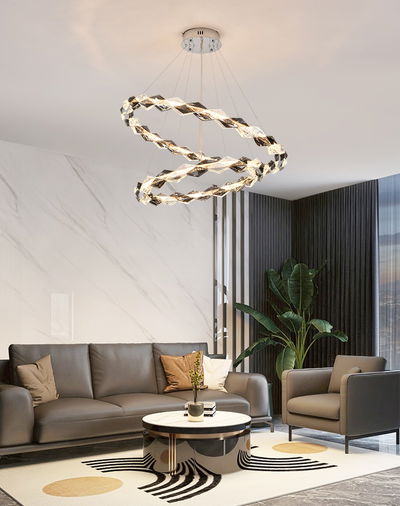 ثريا مودل مشكاتي معدن، حلقتين، 150 سم، 3000 كلفن- فضي كريستال product image 3