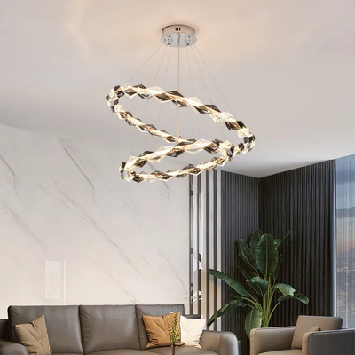 Model Meshkati metal chandelier, two rings, 150 cm, 3000 Kelvin - silver crystal product image 1