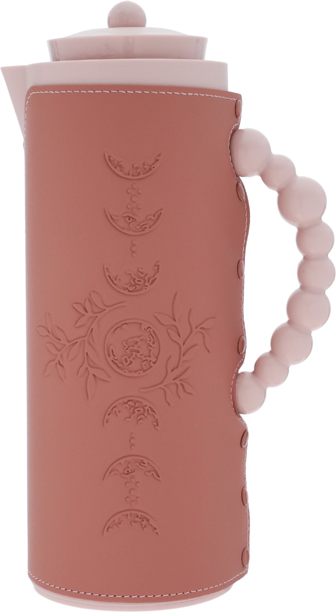 Al Saif Gallery Royal 7T thermos, 1 liter, leather covered, moon pattern, glass inner case, plastic outer body - pink product image