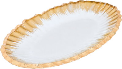 صحن تقديم بيضاوي زجاج السيف غاليري، 31×18×2 سم - أبيض ذهبي product image 1