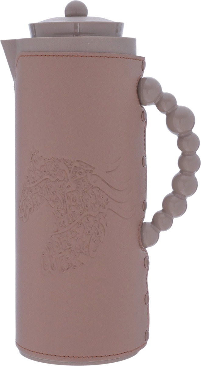 Al Saif Gallery Royal 7T thermos, 1 liter, leather covered, horse engraving, glass inner case, plastic outer case - Cappuccino product image