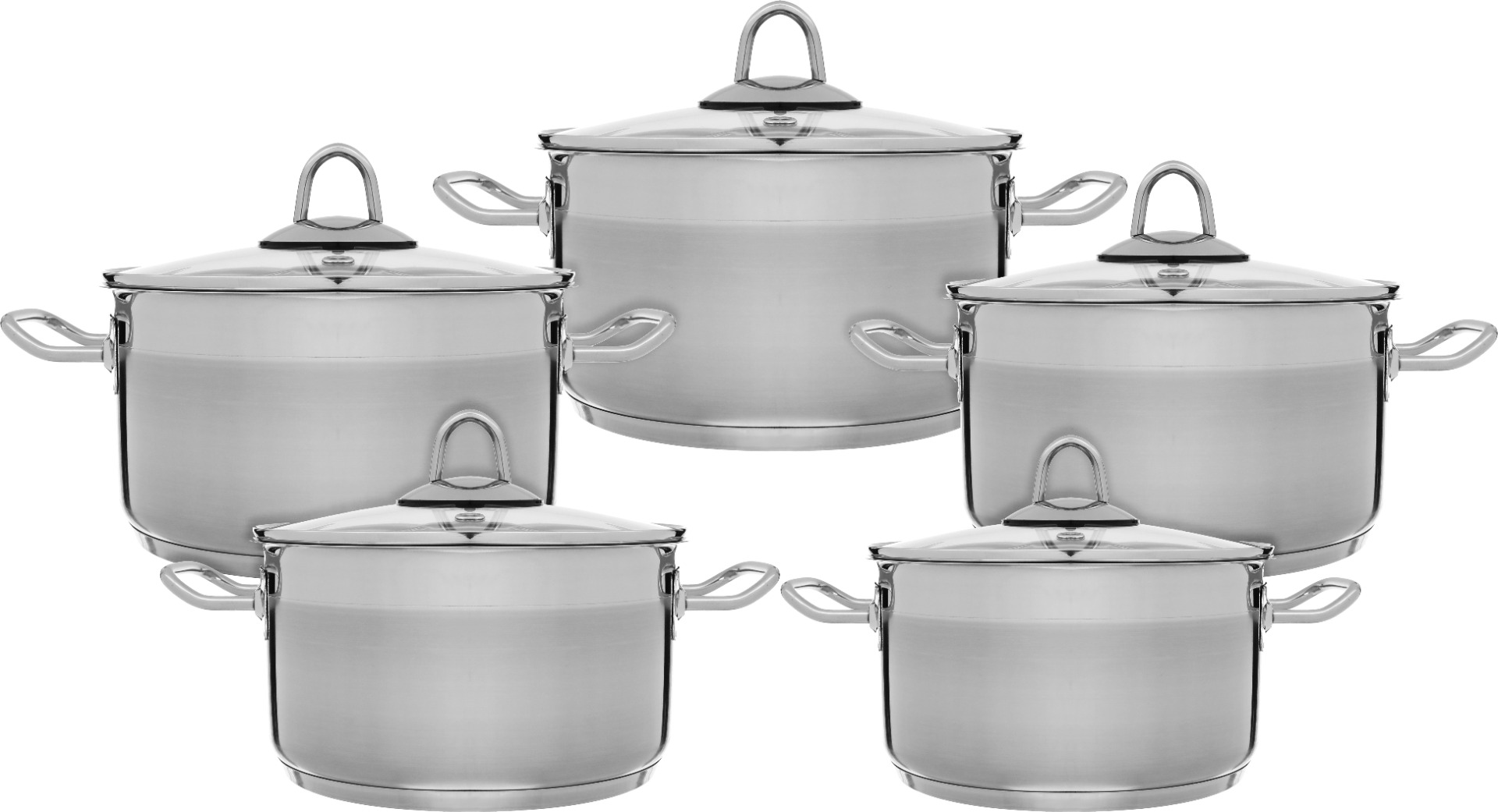 Hascevher steel cookware set, 10 pieces, 18 / 20 / 22 / 24 / 28 cm, Turkish - silver product image