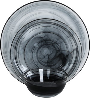 طقم تقديم سفرة زجاج زوجي هاند، 18 قطعة - رمادي شفاف product image