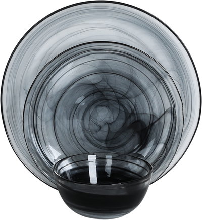 طقم تقديم سفرة زجاج زوجي هاند، 18 قطعة - رمادي شفاف product image 1