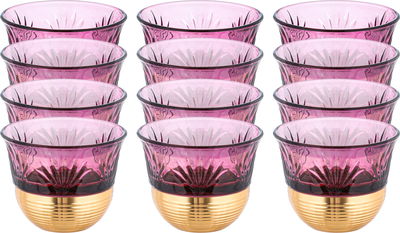 Amber Saudi Coffee Cup Set, Stainless Steel Glass, 12 Pieces, 80ml, Gold Base - Purple Gold product image 1