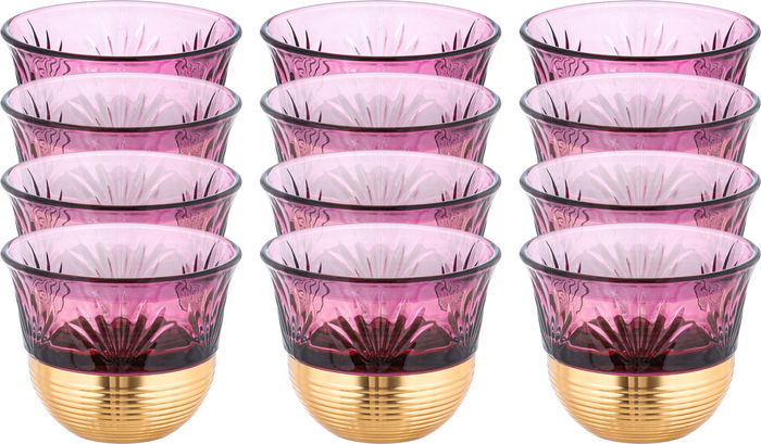 Amber Saudi Coffee Cup Set, Stainless Steel Glass, 12 Pieces, 80ml, Gold Base - Purple Gold product image 1