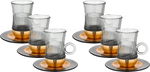 Amber Stainless Steel Glass Tea Cups and Saucers Set, 12 Pieces, 120 ml, Gold-Grey Gold Base 120 ml, Gold-Grey Gold Base product image 1
