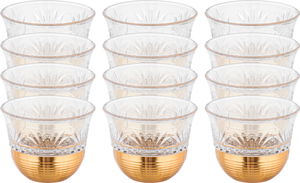 Saudi Arabia Coffee Cup Set, Stainless Steel Glass, Amber, 12 Pieces, 80ml, Gold Base - Clear Gold product image