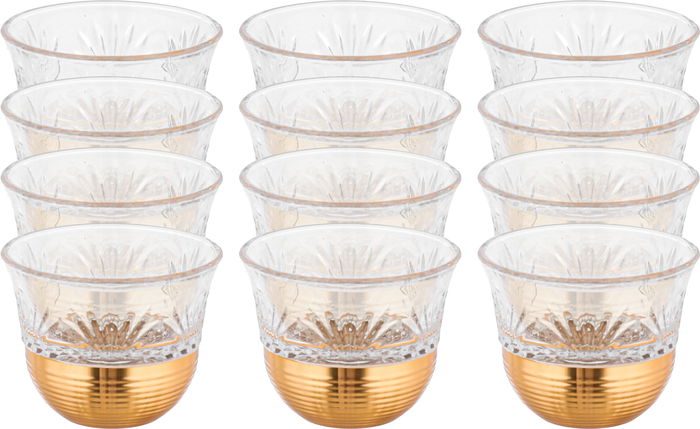 طقم فناجين قهوة سعودية زجاج استيل امبير، 12 قطعة، 80 مل، قاعدة ذهبي - شفاف ذهبي product image 1