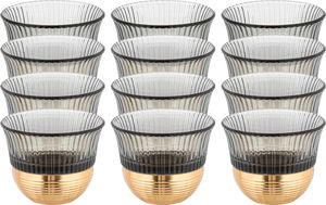 Amber Saudi Coffee Cup Set, Stainless Steel Glass, 12 Pieces, 80ml, Gold Base - Dark Grey Gold product image