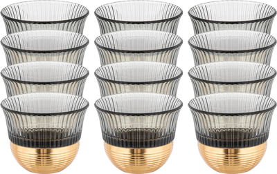 Amber Saudi Coffee Cup Set, Stainless Steel Glass, 12 Pieces, 80ml, Gold Base - Dark Grey Gold product image 1
