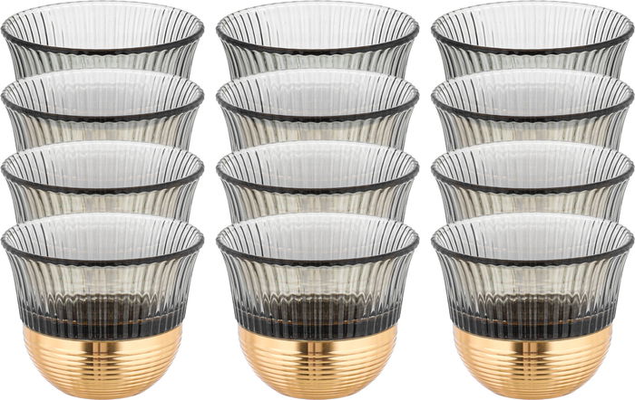 Amber Saudi Coffee Cup Set, Stainless Steel Glass, 12 Pieces, 80ml, Gold Base - Dark Grey Gold product image 1
