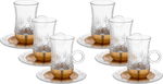 طقم بيالات شاي زجاج استيل امبير، 12 قطعة مع صحون، 120 مل، قاعدة ذهبي - شفاف ذهبي product image 1