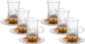 طقم بيالات شاي زجاج استيل امبير، 12 قطعة مع صحون، 120 مل، قاعدة ذهبي - شفاف ذهبي product image
