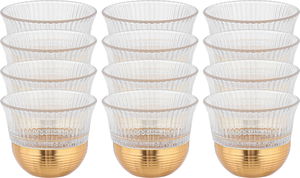 Saudi Arabia Coffee Cup Set, Stainless Steel Glass, Amber, 12 Pieces, 80ml, Gold Base - Clear Gold product image