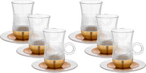 طقم بيالات شاي زجاج استيل امبير، 12 قطعة مع صحون، 120 مل، قاعدة ذهبي - شفاف ذهبي product image