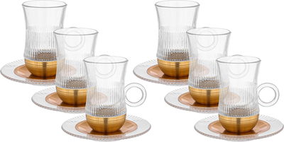 طقم بيالات شاي زجاج استيل امبير، 12 قطعة مع صحون، 120 مل، قاعدة ذهبي - شفاف ذهبي product image 1