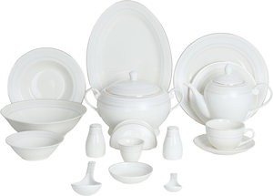 طقم تقديم سفرة بورسلان السيف غاليري، 65 قطعة - أبيض ذهبي product image