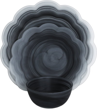 طقم تقديم سفرة زجاج زوجي هاند، 18 قطعة - رمادي شفاف product image 1