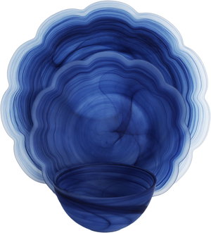 طقم تقديم سفرة زجاج زوجي هاند، 18 قطعة - أزرق شفاف product image