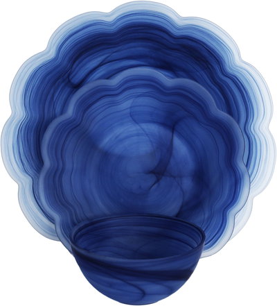 طقم تقديم سفرة زجاج زوجي هاند، 18 قطعة - أزرق شفاف product image 1