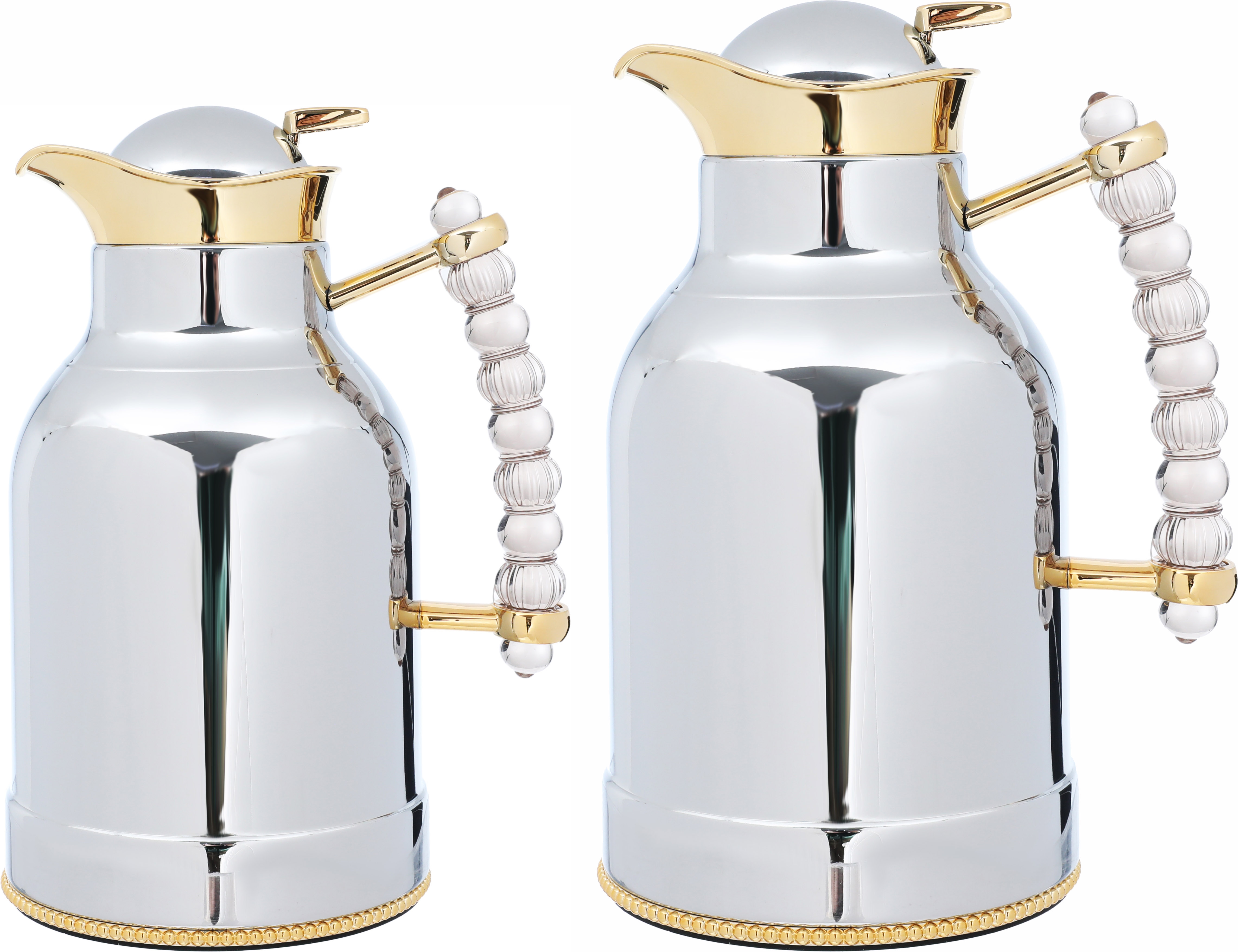 Al Saif Gallery Farida thermos set, 1/0.7 liter, two pieces, thermal glass inner container, steel outer shell - silver product image 1