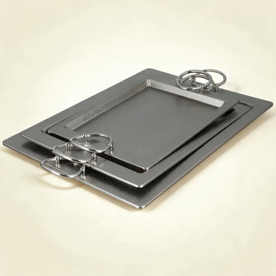 طقم صواني تقديم استيل الجهوري، 3 قطع - فضي product image 1
