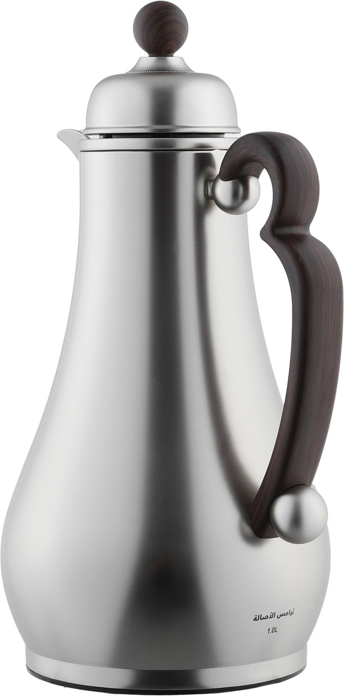 Alsaif Gallery Al-Asalah Thermos Set, 1/1 liter, glass interior, stainless steel exterior, dark wooden handle, press - matte silver product image 7