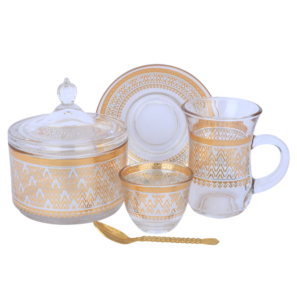 Al Saif Gallery Glass Tea and Coffee Bialat Set, 26 Pieces - Gold product image